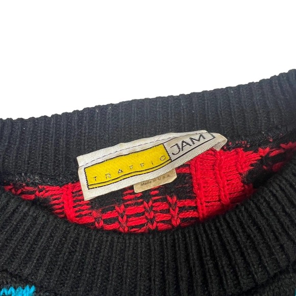 Vintage 80s Mixed Print Floral Colorblock Crewneck Sweater USA Womens L Large - Picture 5 of 6